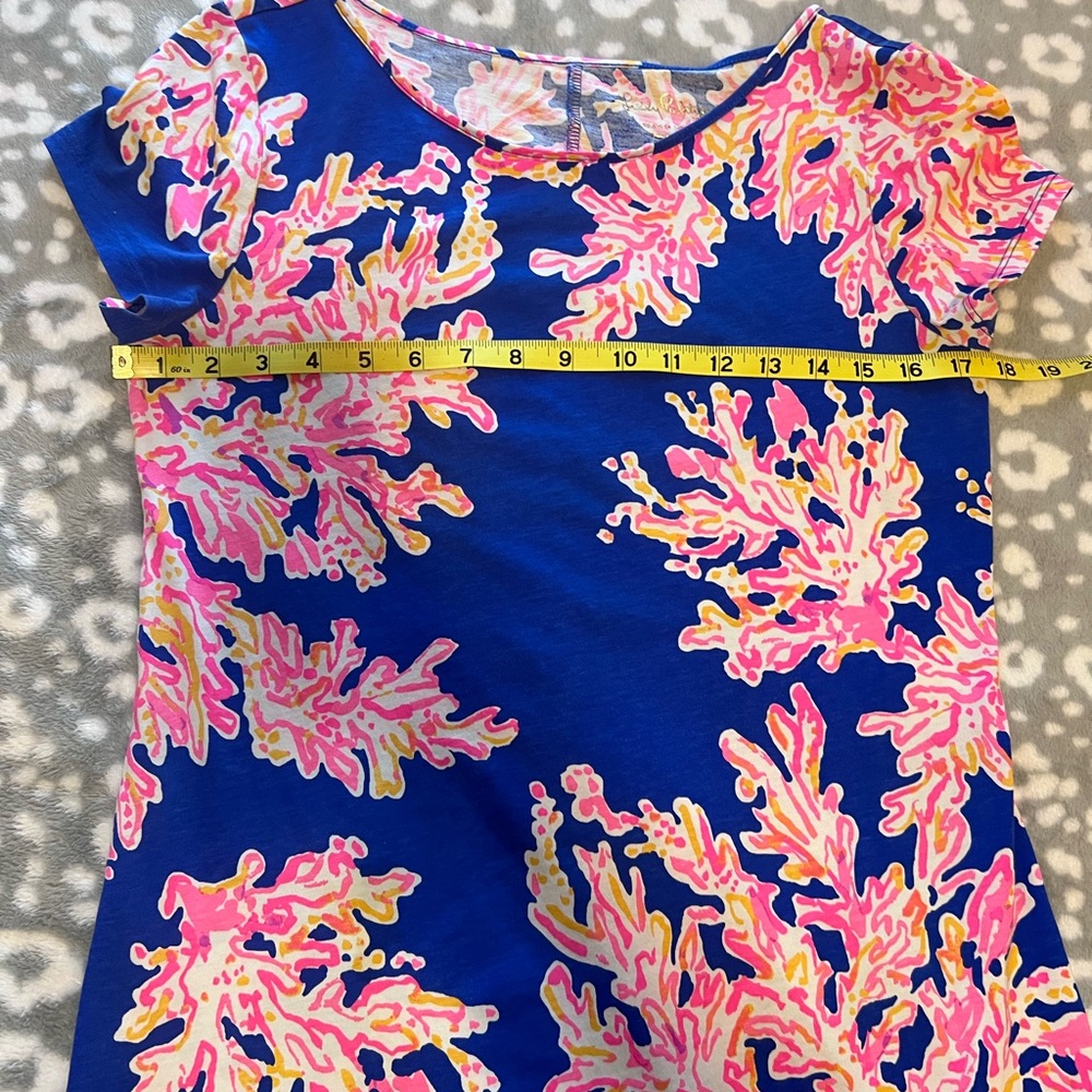 Lilly Pulitzer Pima Cotton T-Shirt Dress Coral Reef Print Blue Pink Small - Picture 8 of 9